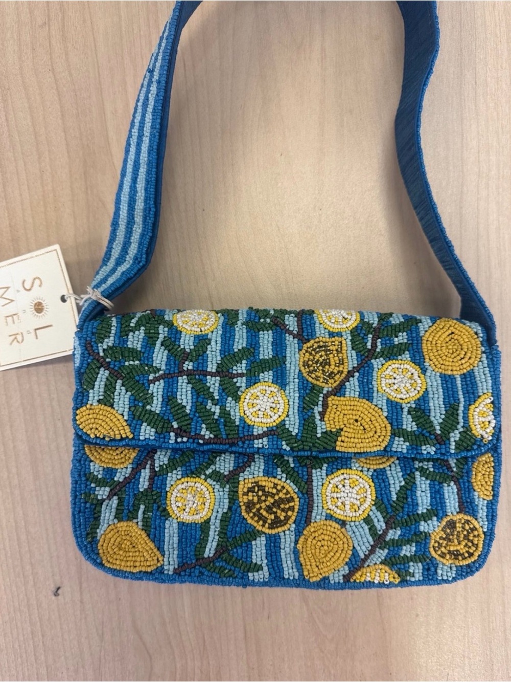 Sol + Mer Blue Beaded Lemon Shoulder Bag